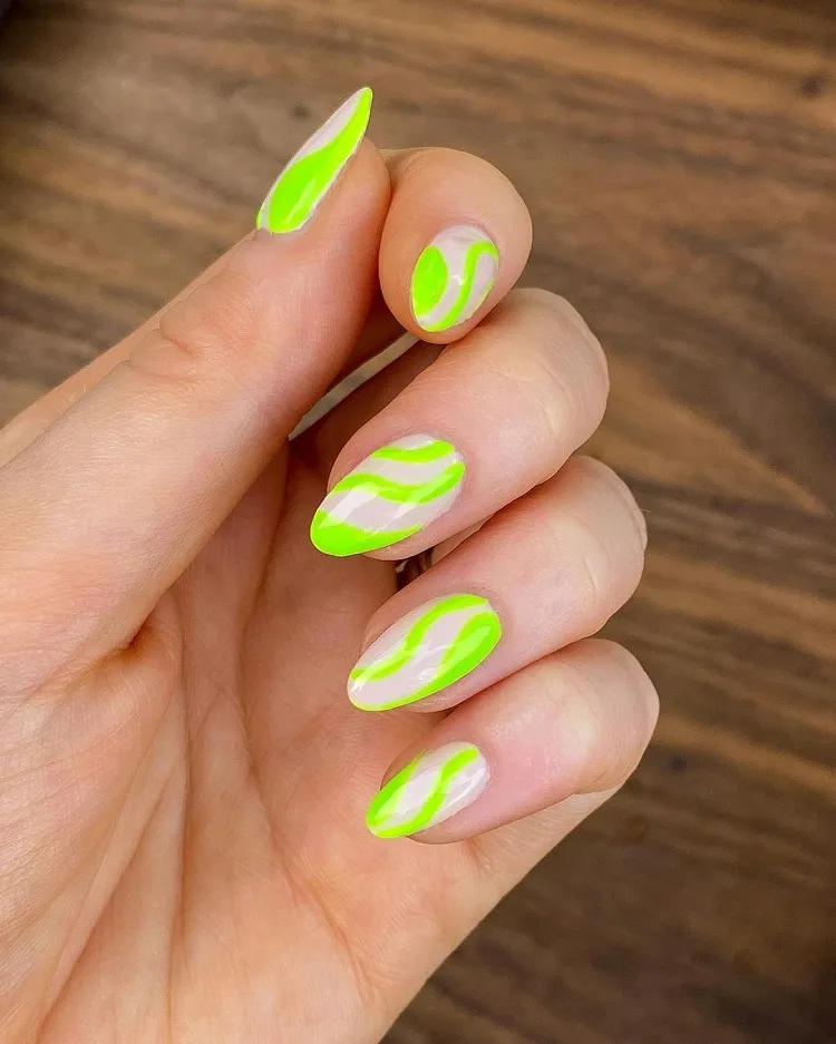 neon green swirly nails design summer manicure trends 2023
