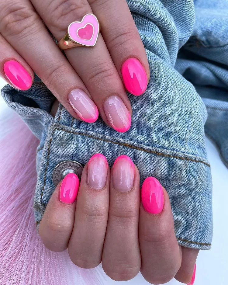 neon pink french tip summer nails design inspo trends 2023