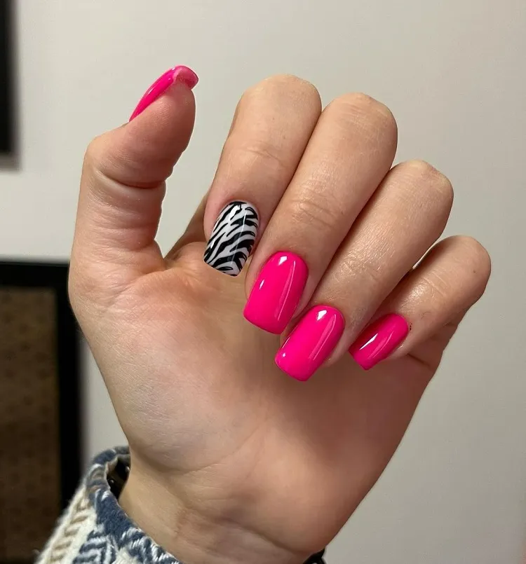 neon pink zebra animal print summer manicure design ideas 2023
