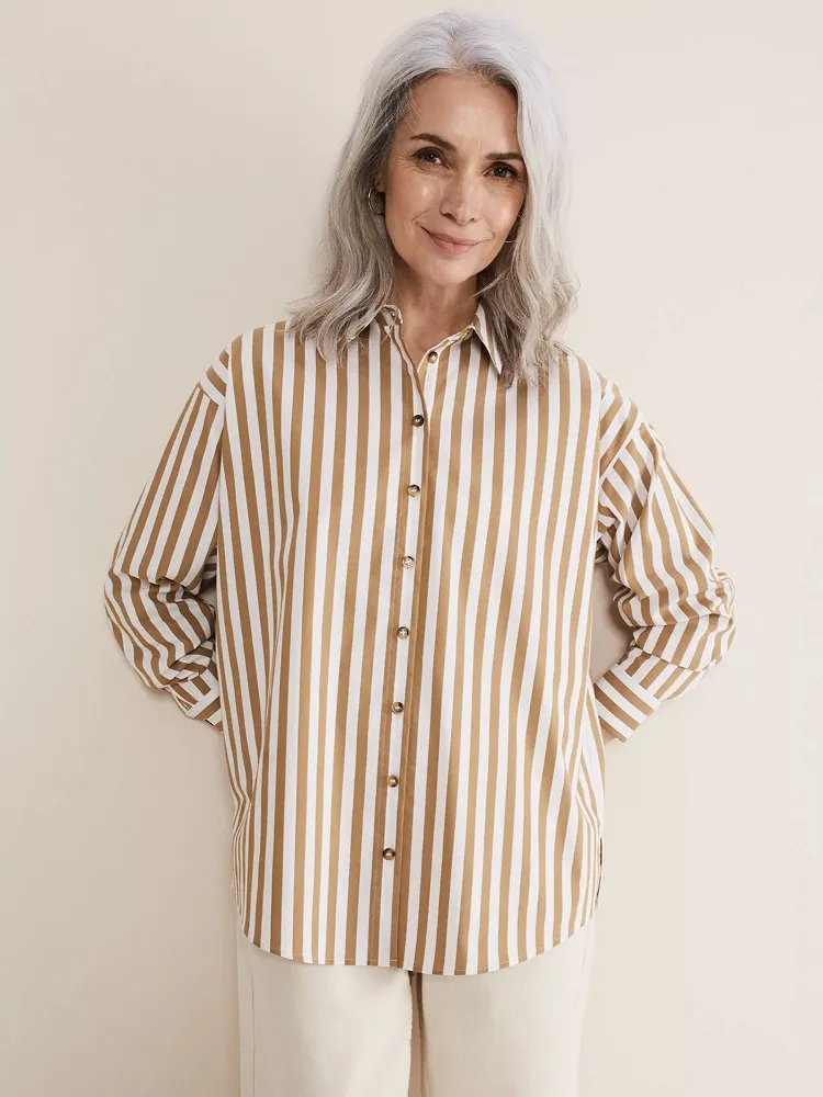 nude color stripe shirt pattern for women over 50 outfit ideas styling tips trends