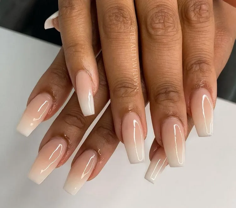 nude ombre coffin nails for dark skin