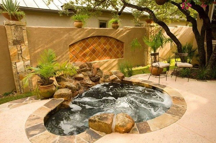oasis backyard ideas rustic hot tub garden landscaping