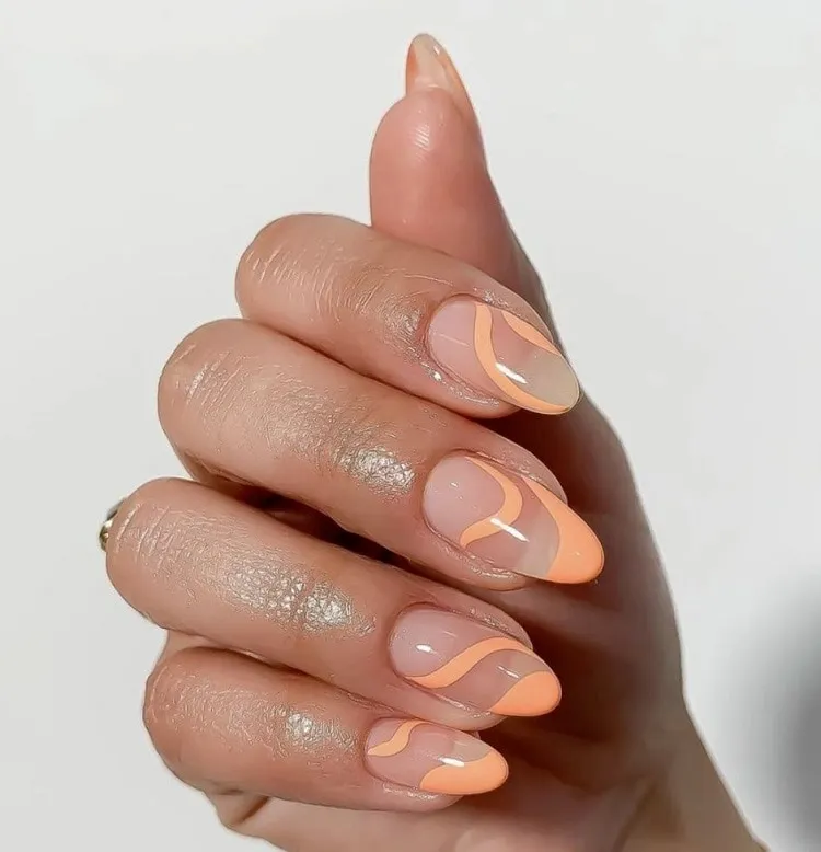 orange abstract french manicure