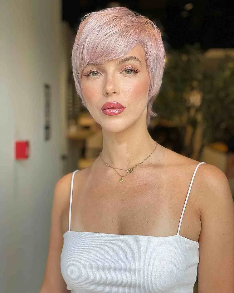 pastel pink french pixie side swept bangs trendy short summer chop