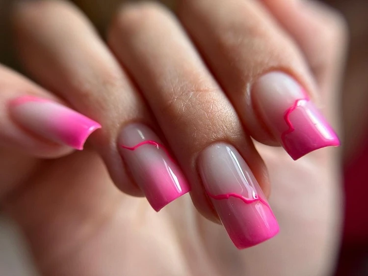 pink and white ombre nails square long shape summer 2023