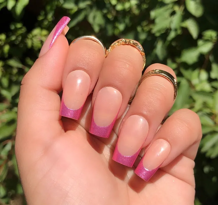 pink chrome french tip nails