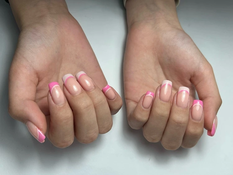 pink french tip nails square shape summer trends 2023 colors