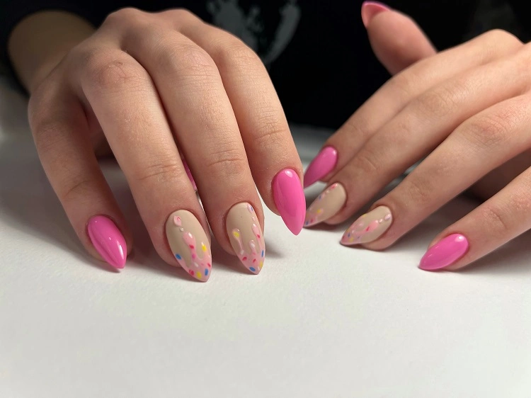 pink summer nails almond shape barbie trends 2023