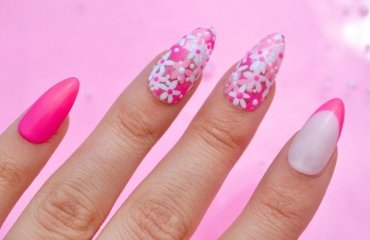pink summer nails floral decoration french tip