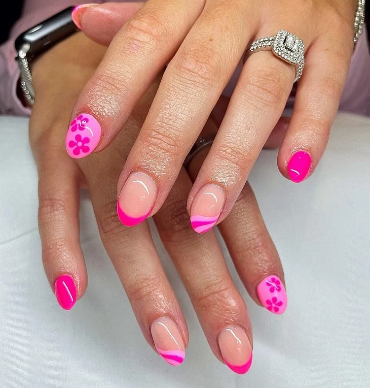 pink summer nails french tip short almond