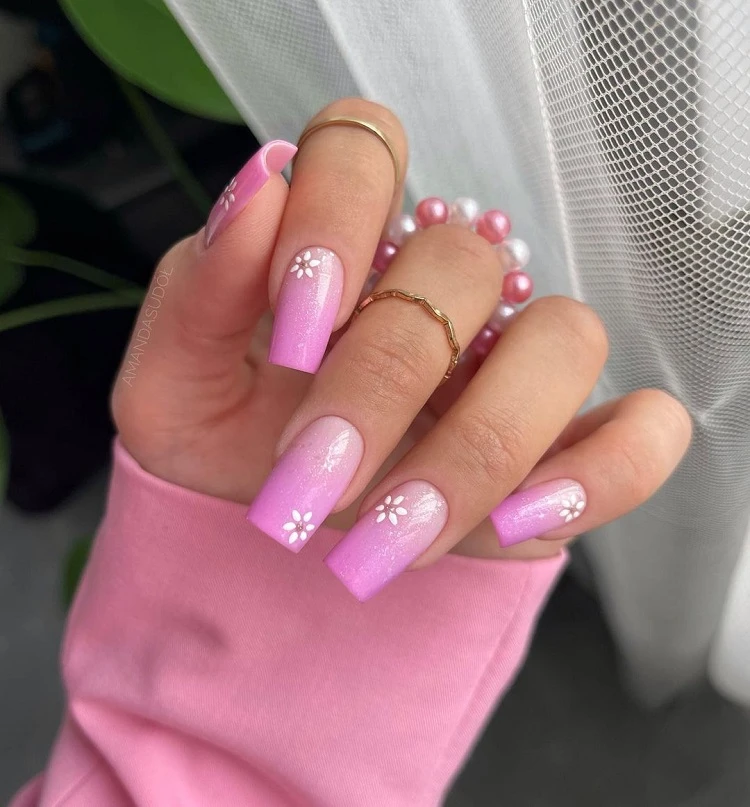 pink summer ombre nails 2023 square shape