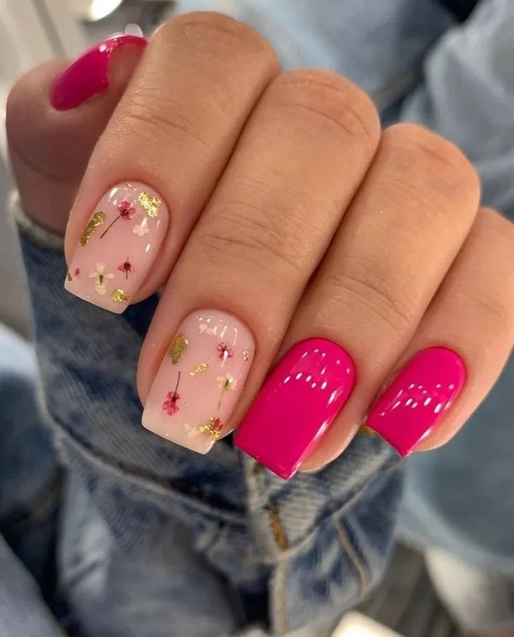 real flowers vibrant pink summer nails beautiful manicure design ideas
