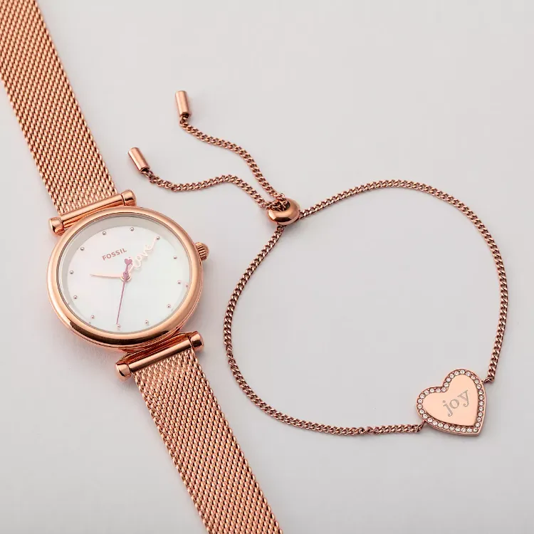 rose gold watch with a matching bracelet for women over 50 birthday gift