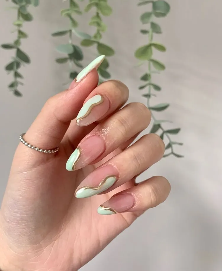 sage green abstract french nails