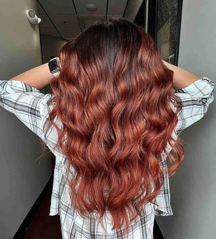 shadow roots copper red balayage