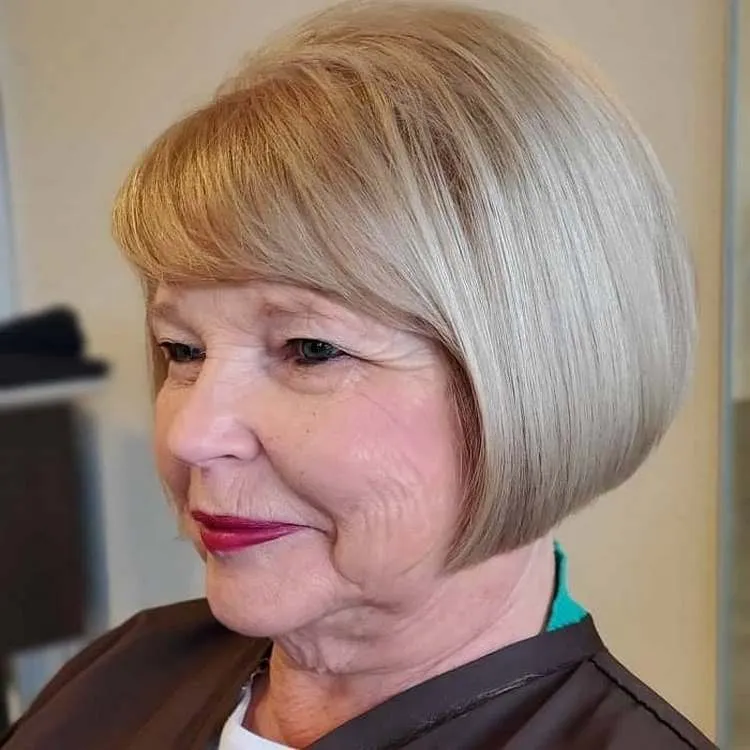 short blunt bob haircut with bangs for older women