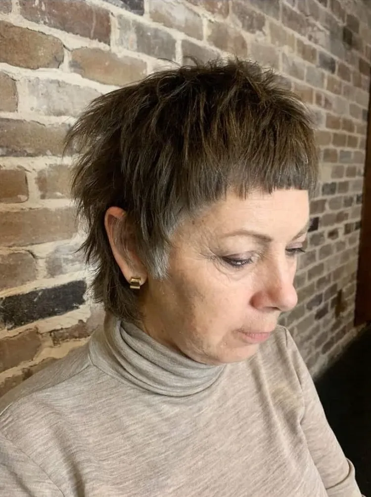 short shaggy haircut with baby bangs