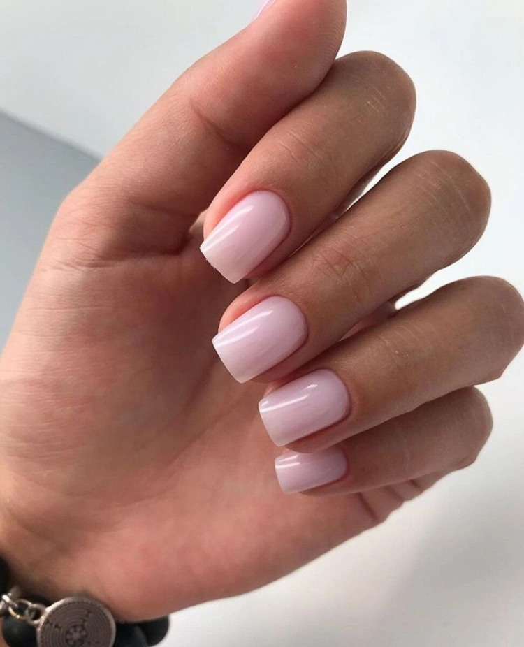 short square nails in pale pink color