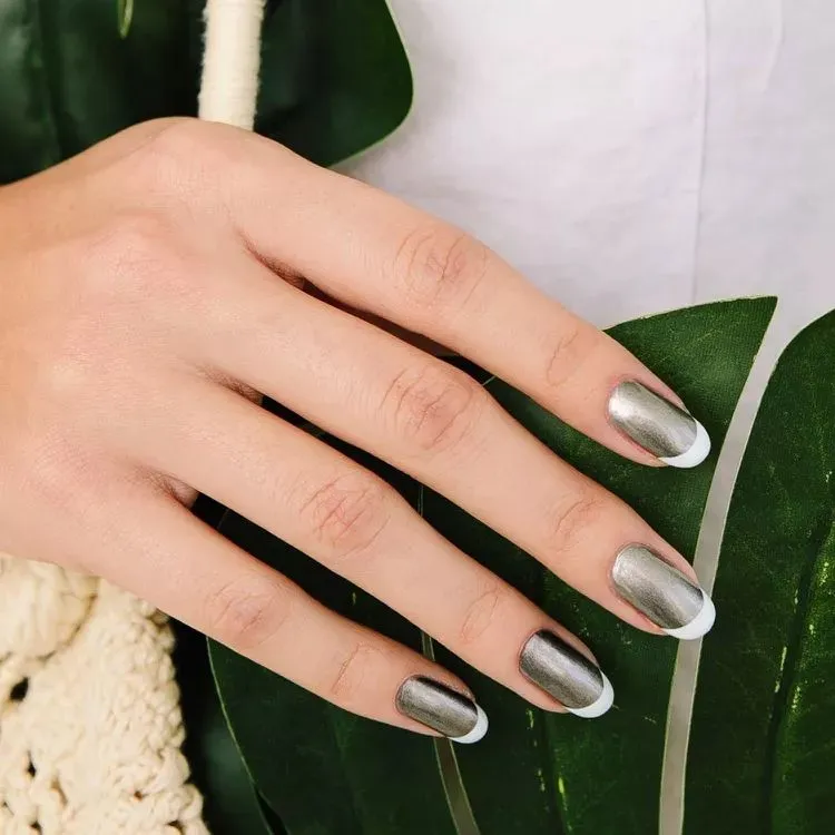 silver base chrome french tips