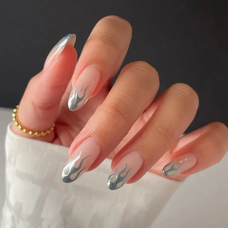 silver flame chrome french tips