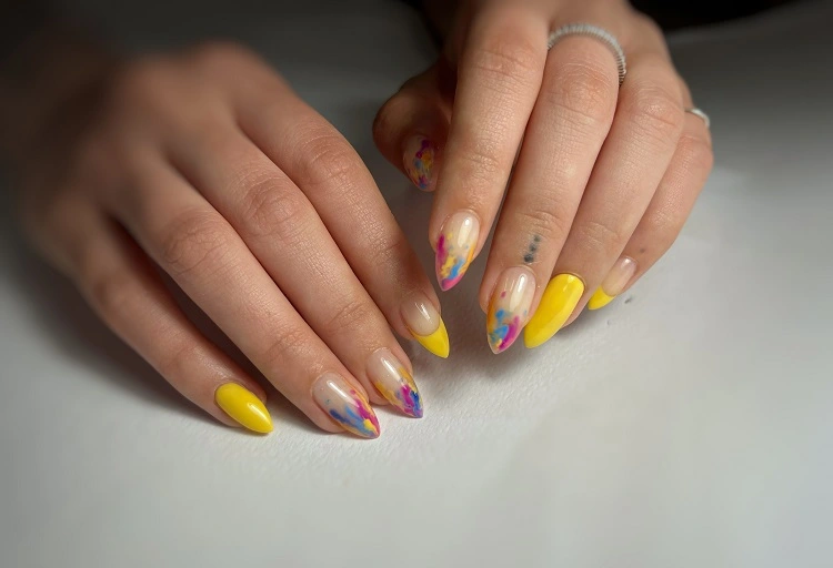 summer nail colors 2023 manicure trend ideas almond shape yellow bright