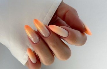 summer nail designs 2023 orange manicure ombre effect long almond shape