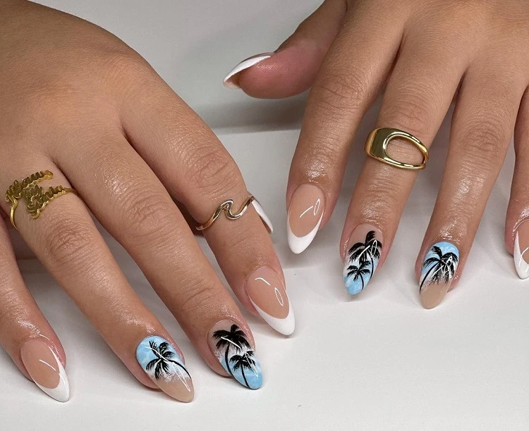 summer nail designs 2023 short almond french tip with decoration