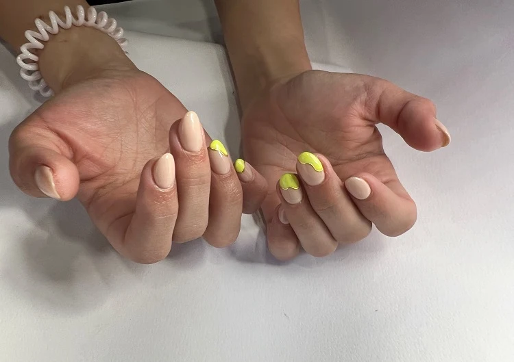 summer nail designs 2023 short square manicure shape yellow bright colors