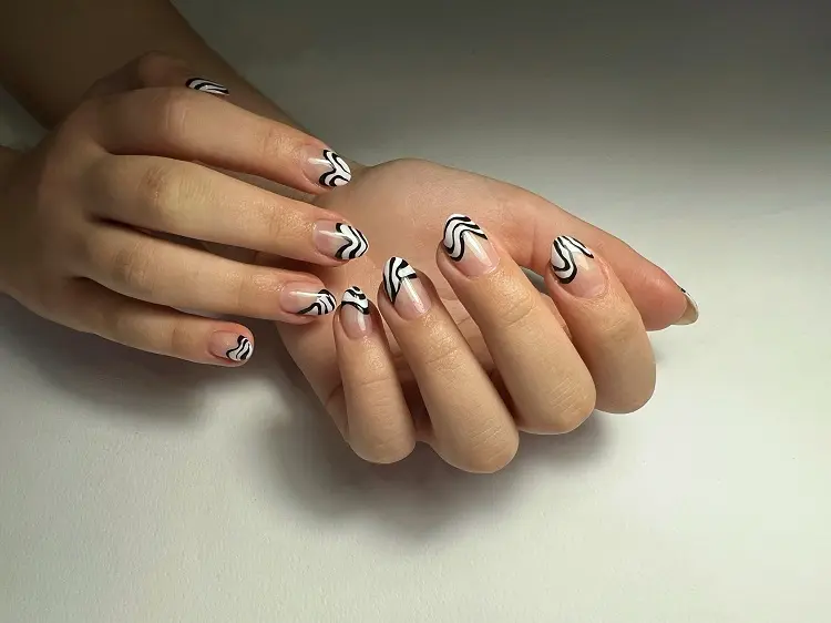 swirl french tip nails short manicure ideas