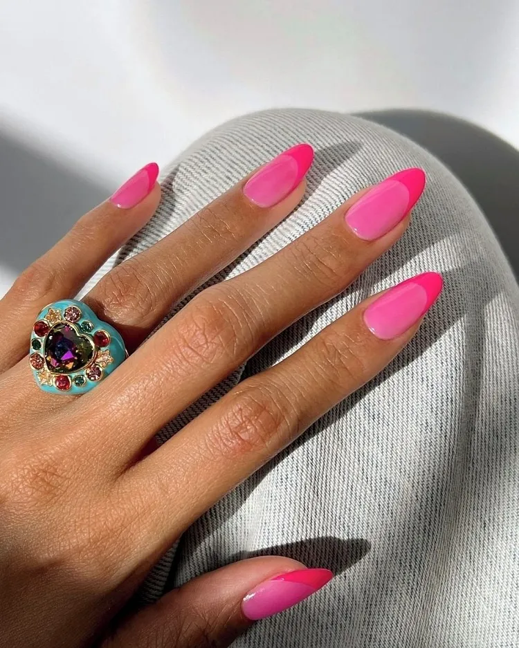 two tone pink french tip summer nails design ideas 2023