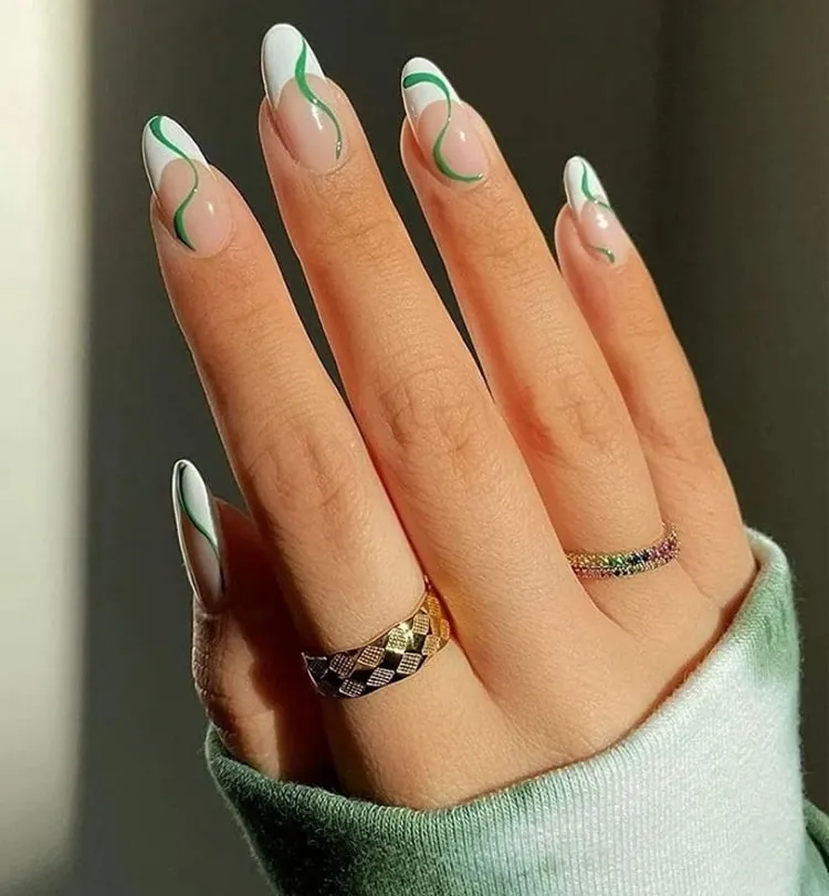 white abstract french nails