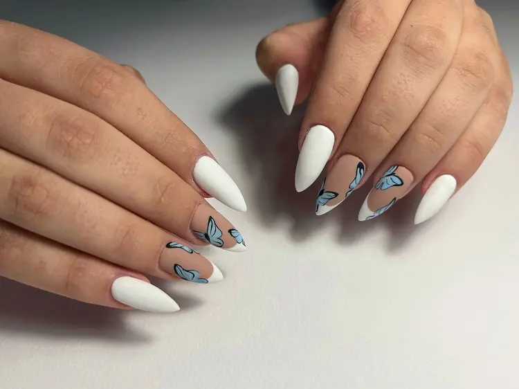 white butterfly nails ideas 2023 manicure trends