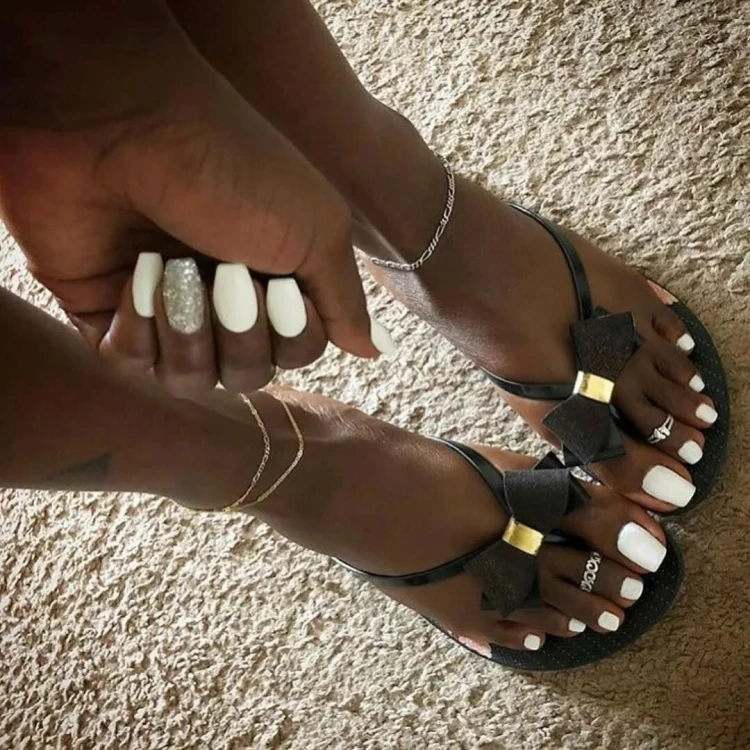 white mani and pedicure for brown skin