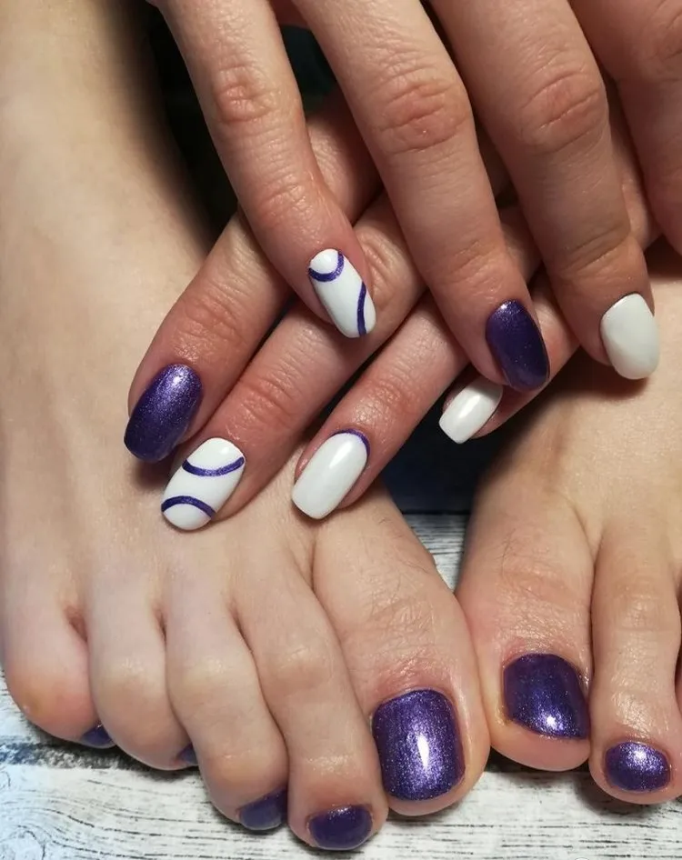 white purple metallic manicure pedicure design ideas 2023