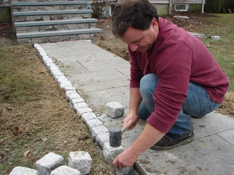 diy concrete paver walkway making the boards
