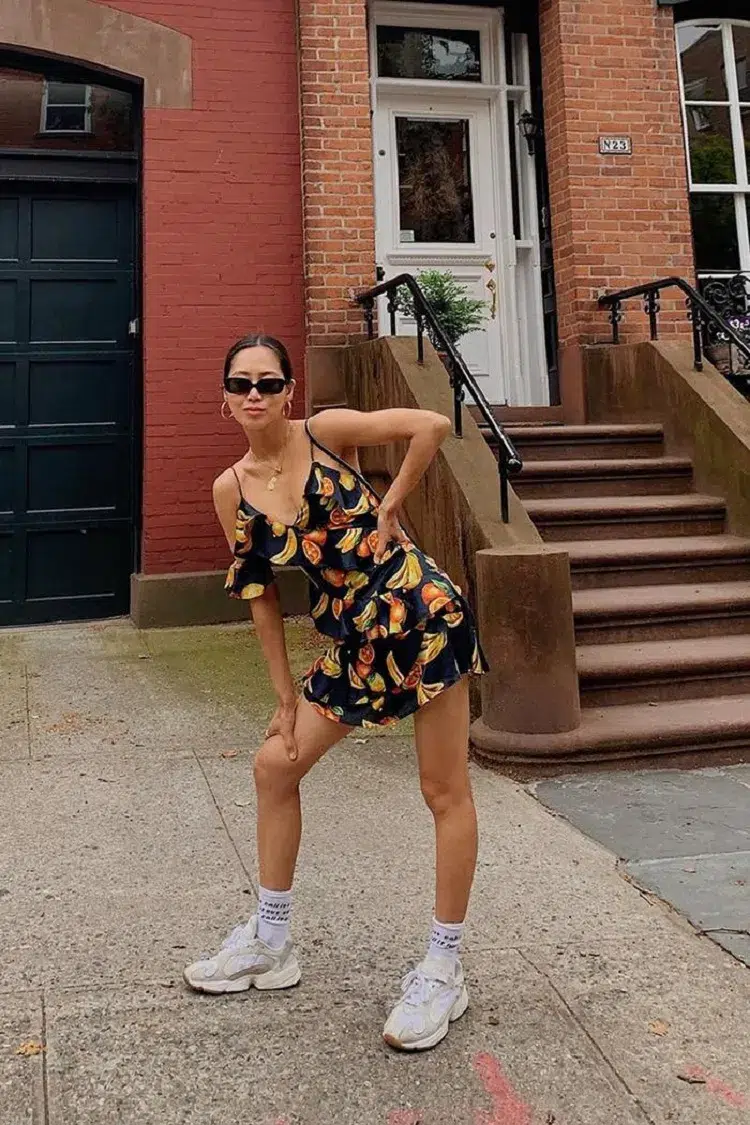 how to style sneakers with dresses