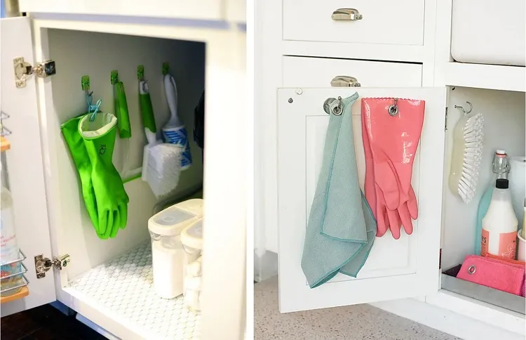 how to organize the cabinet under the sink in the bathroom and kitchen konmari method