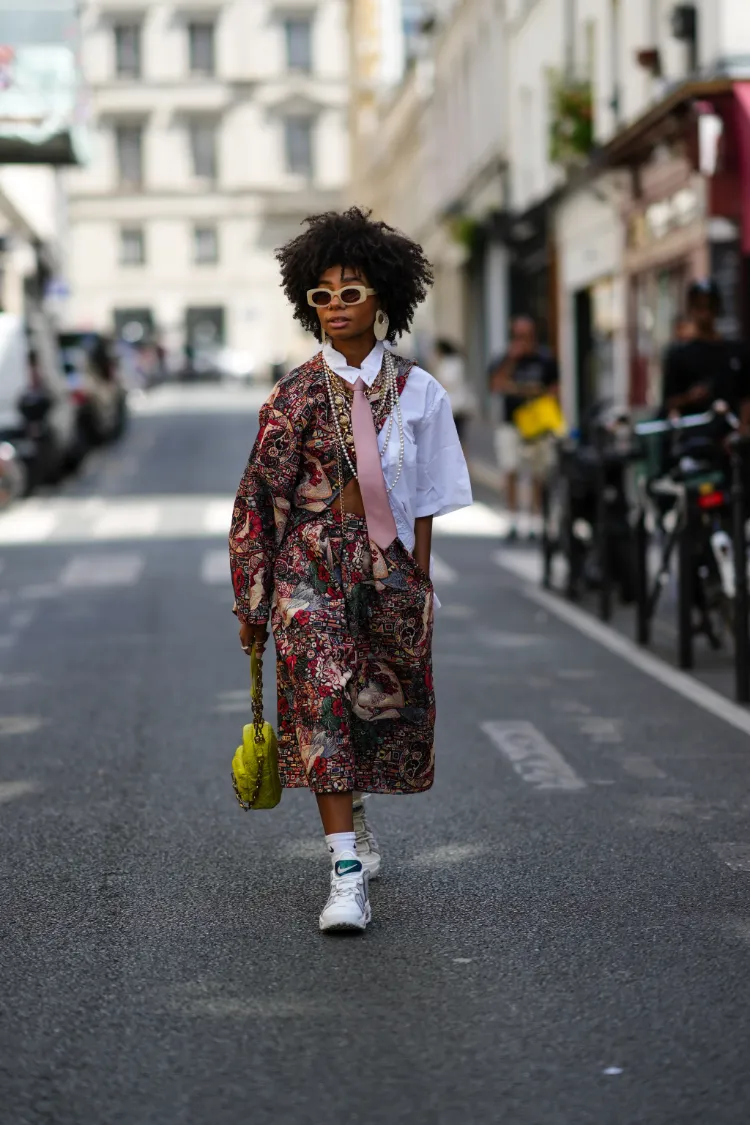 what sneakers to wear with a long floral dress summer 2023 street fashion trends