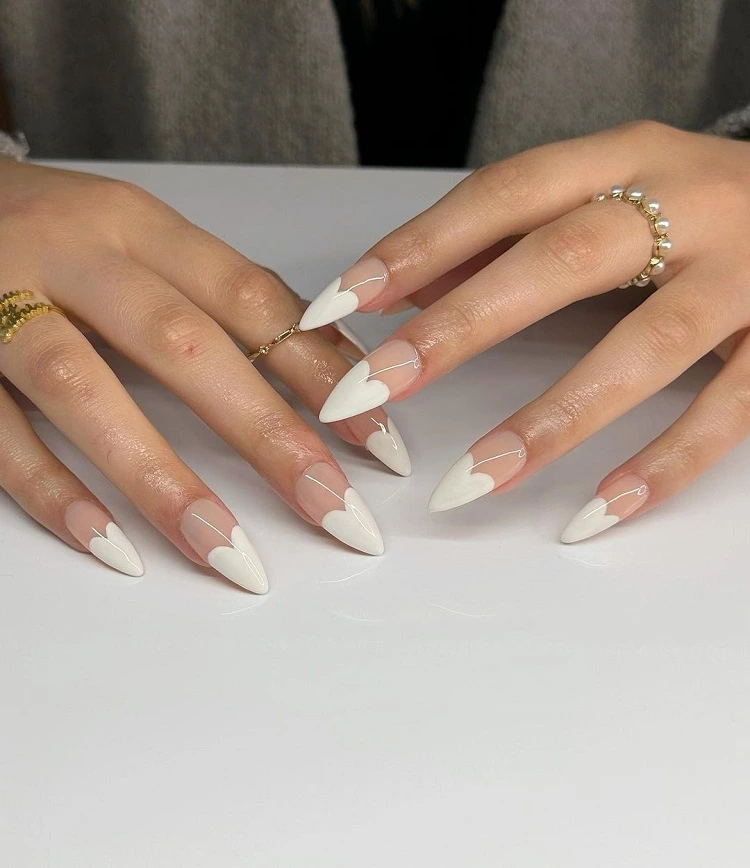abstract french tip nails with milky white color