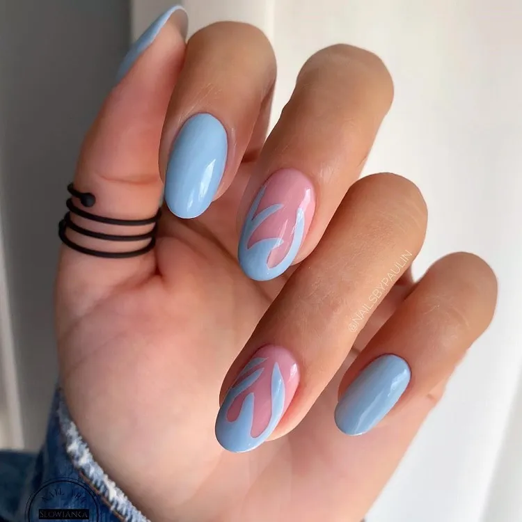 almond light blue nails