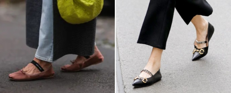 ballet flats with straps summer shoe trends street style fashion inspo 2023