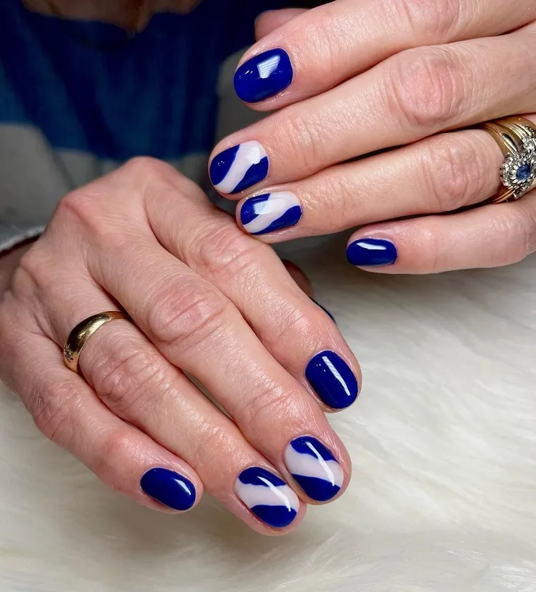 cobalt blue short summer nails abstract negative space manicure ideas