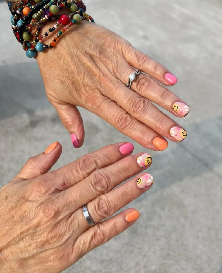 colorful mismatched fun short summer nails women over 50