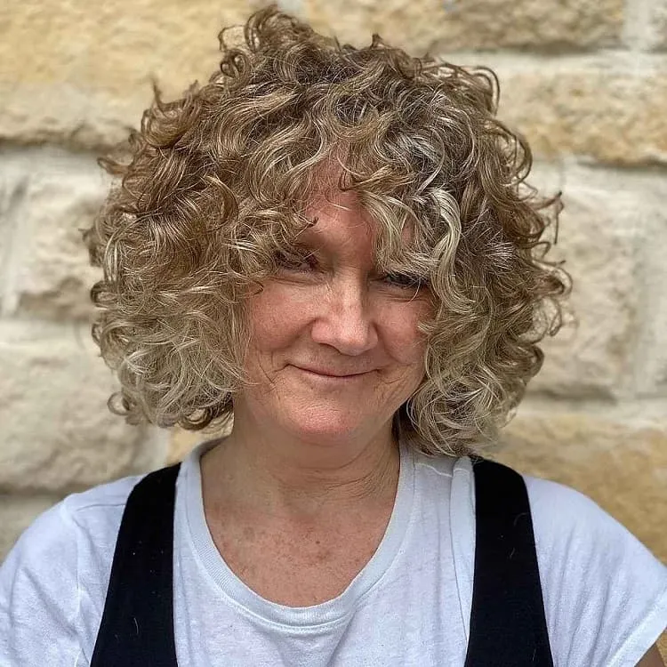 curly bob for thick hair over 60