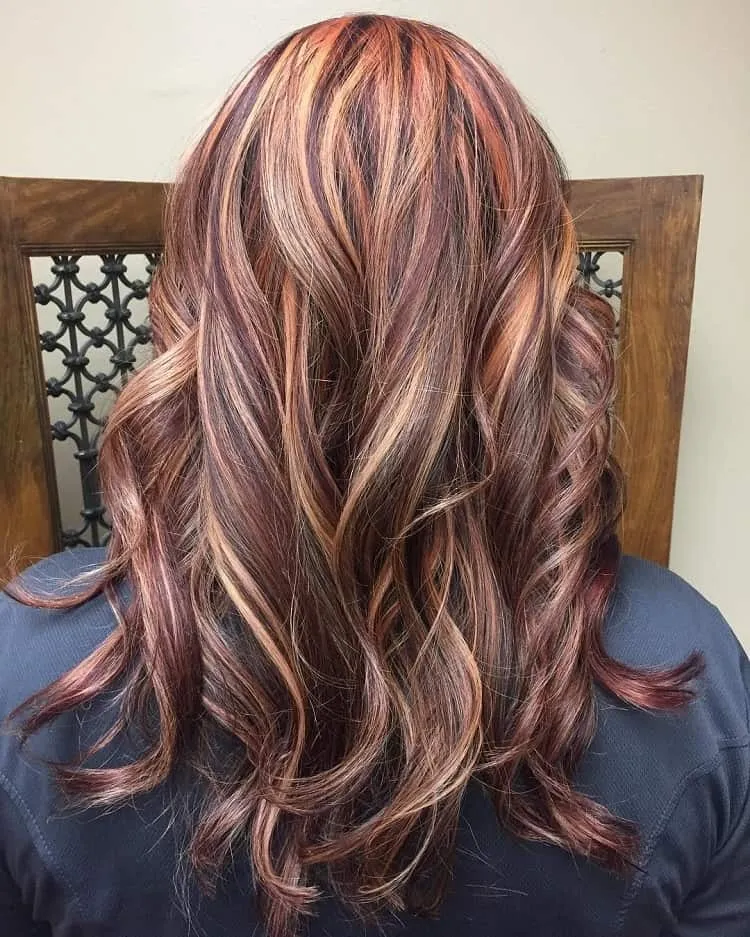 deep red hair with blonde highlights idea