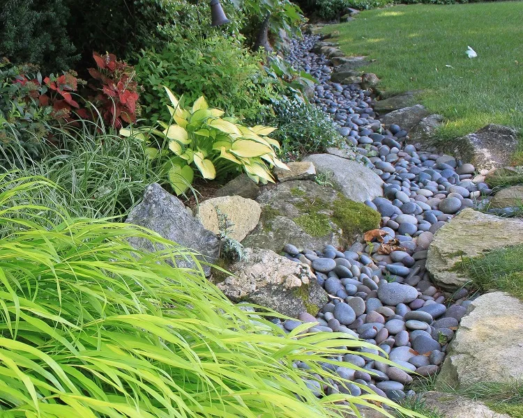 dry stream garden decorating ideas with rocks and stones