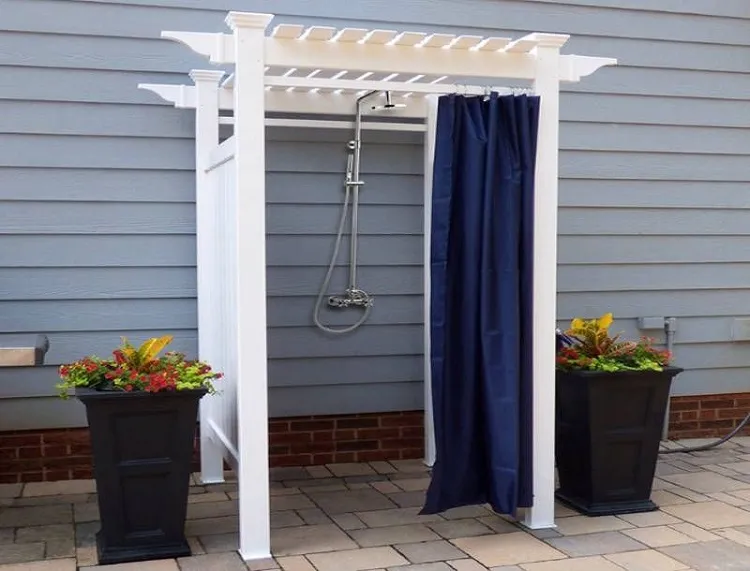 easy diy outdoor shower easy made with wooden frame and a shower head
