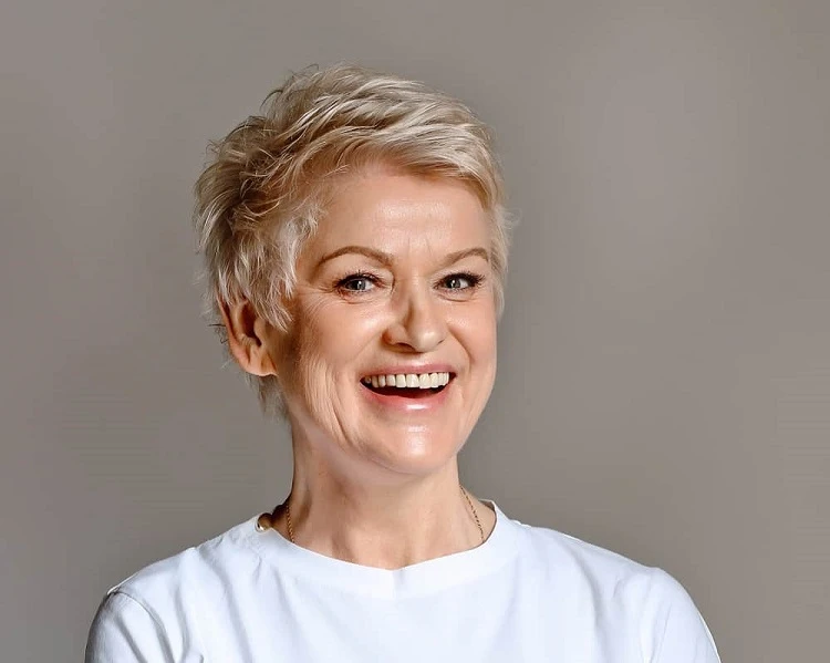edgy pixie haircut for round faces older women