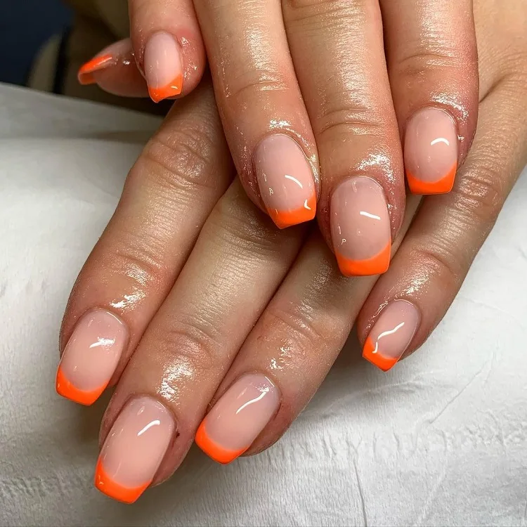 french manicure orange tips summer 2023 trends short square