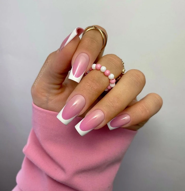 french tip and ombre nails pink and white 2023